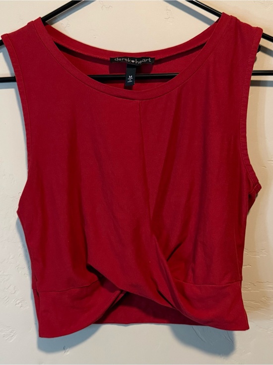 Derek Heart Tops - Derek Heart Red Twist-Front Crop Tank